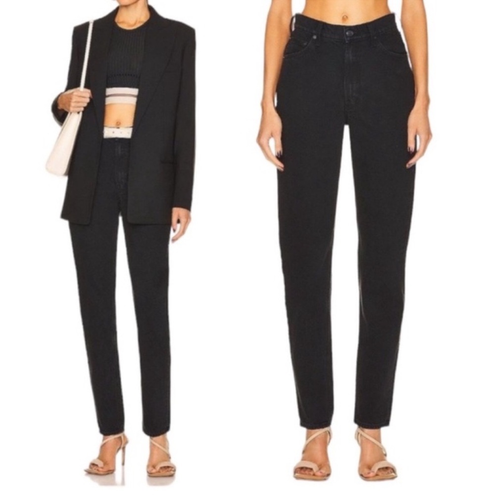 MOTHER The Twizzy Skimp Snacks High Waist Straight Jeans Black NWT 25